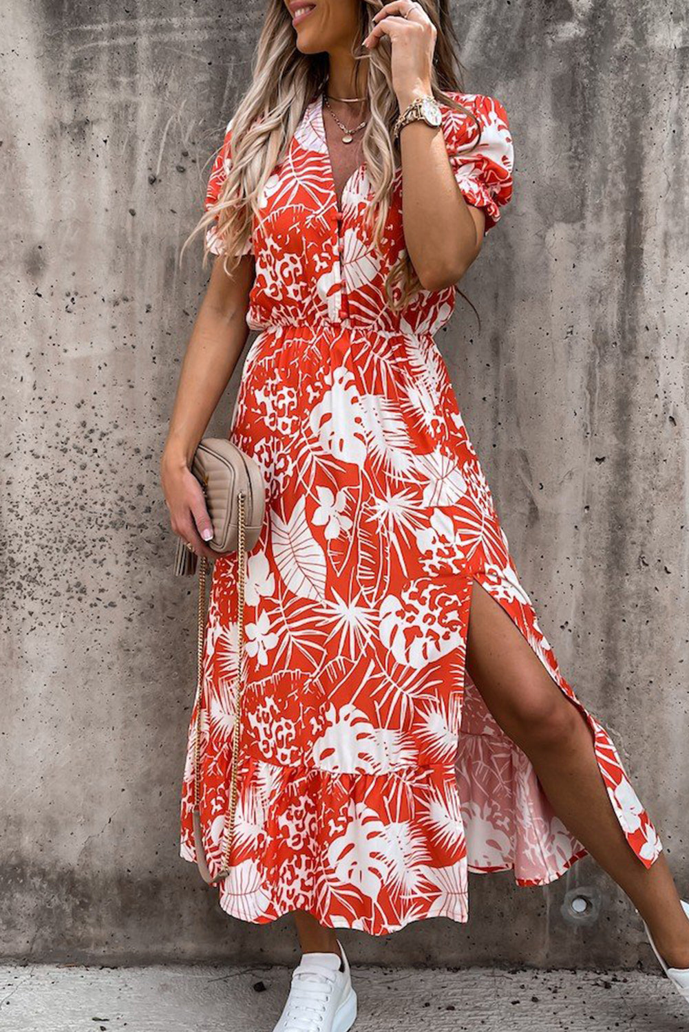 Women's Tropical Casual Print Short-Sleeve Dress