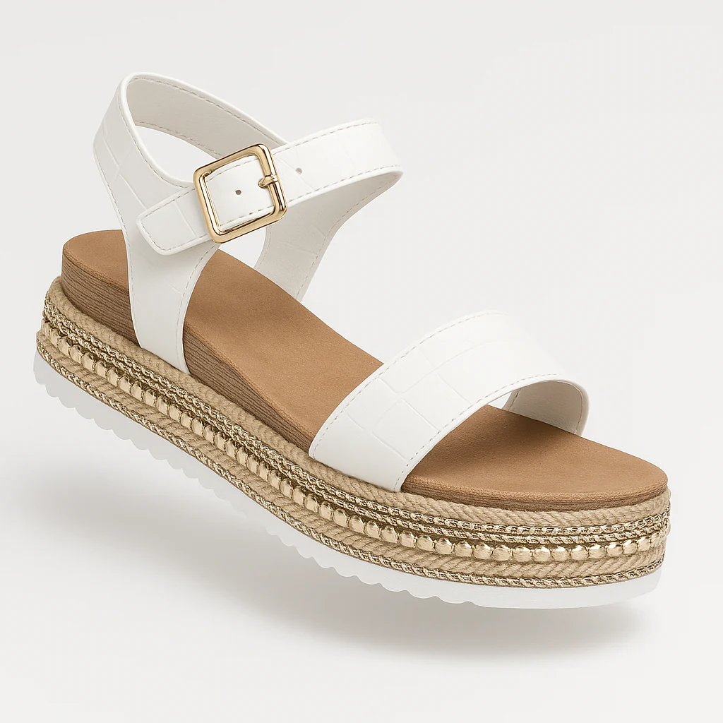 Women's Platform Espadrille Sandals with Buckle Strap and Stud Trim