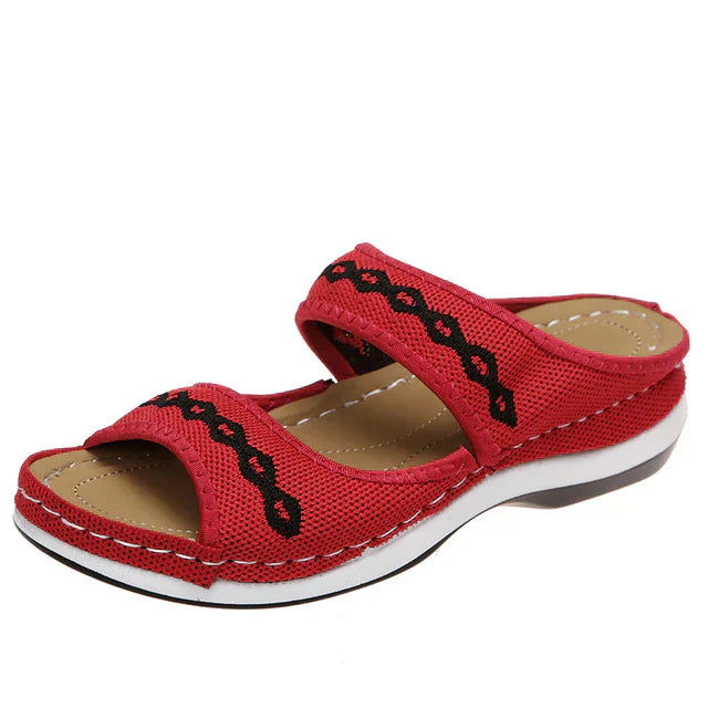 Women's Double Strap Casual Sandals with Embroidered Detailing