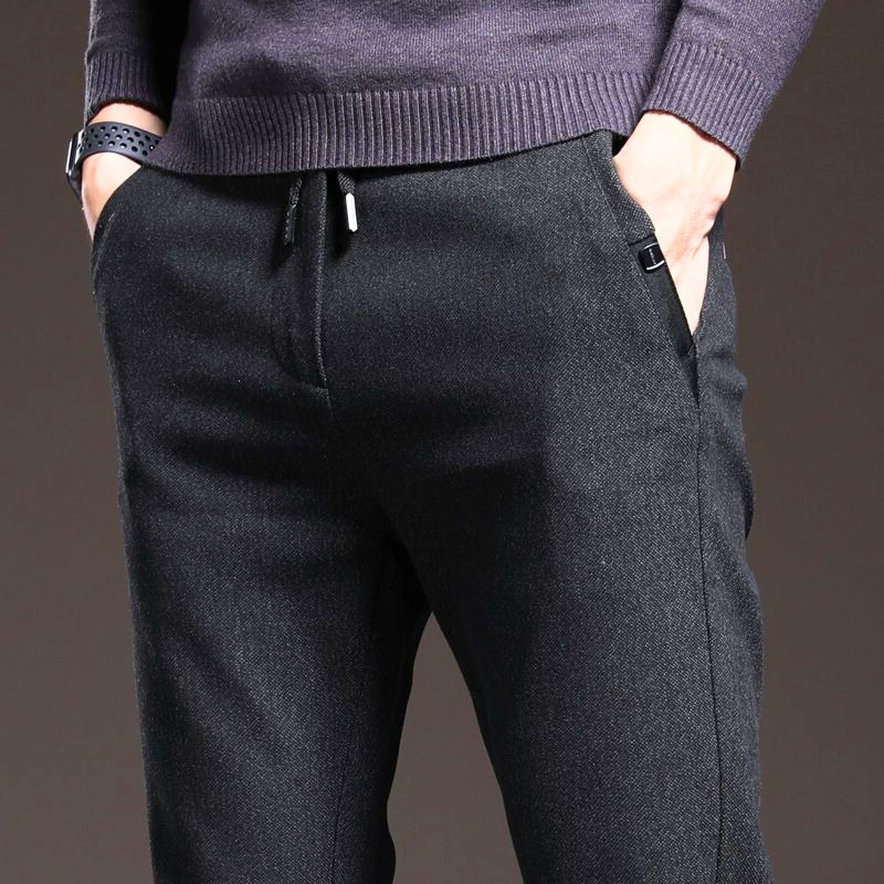 Men's Slim Fit Tapered Pants with Drawstring Waist and Side Pockets
