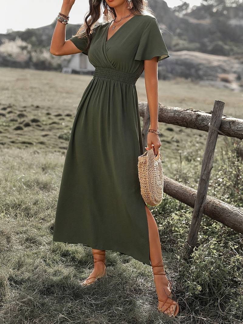 Women's V-Neck Maxi Dress with Elasticated Waist