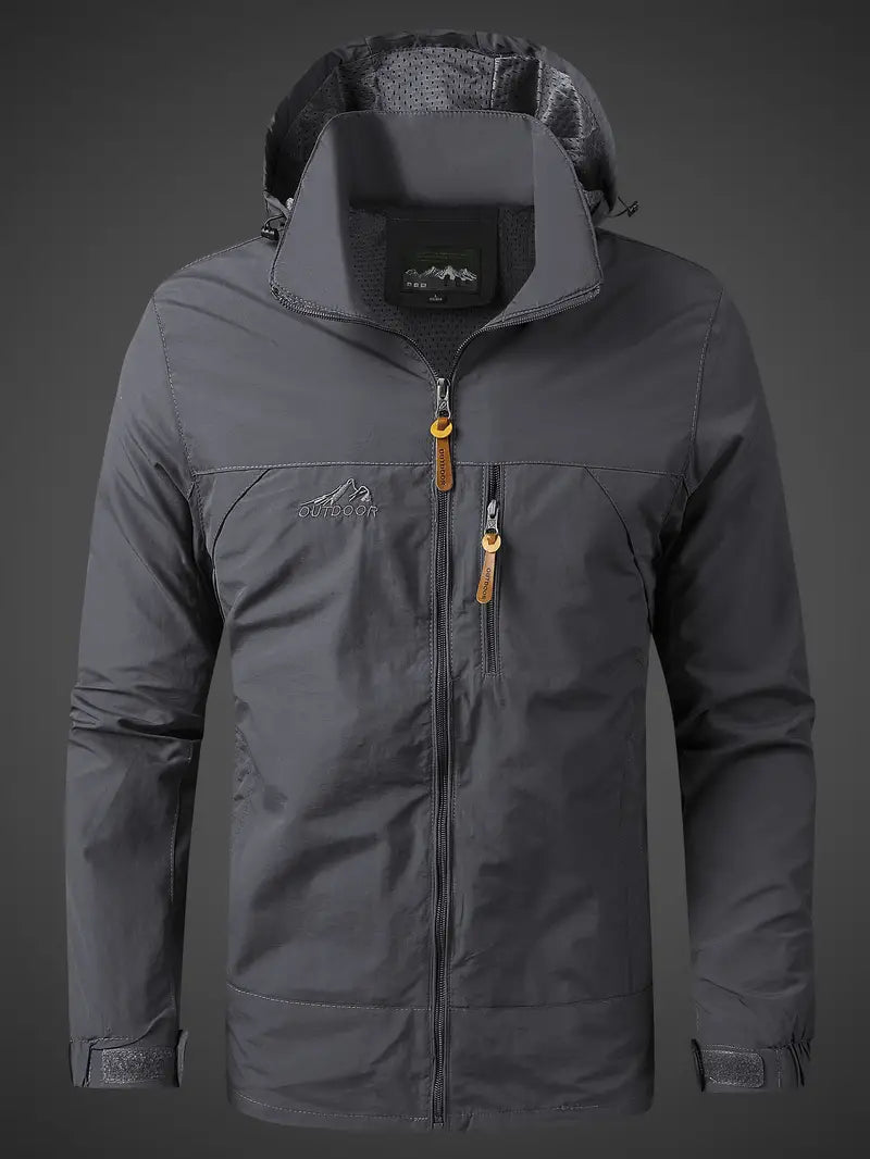 Men's Waterproof Rain Jacket with Hood and Zip Pockets for Outdoors