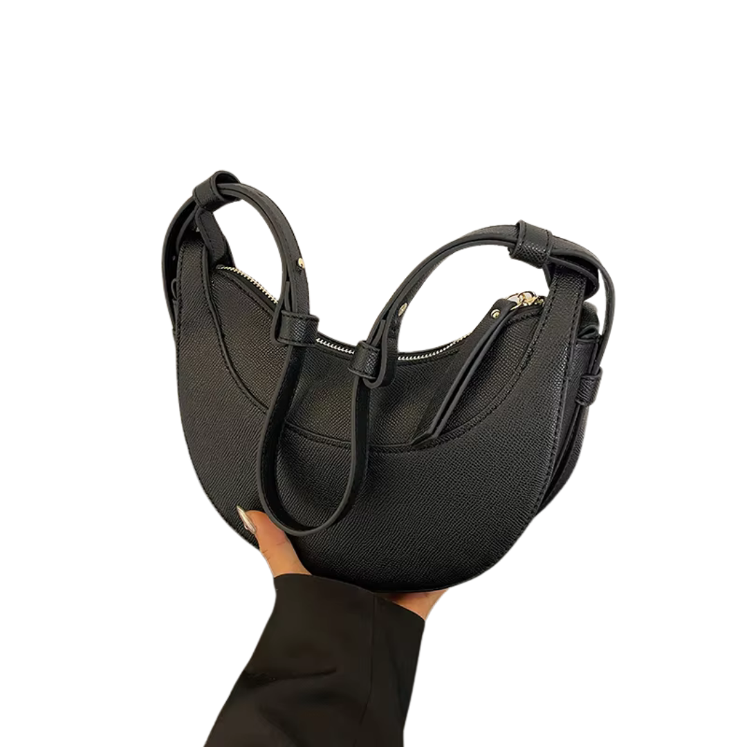 Women's Crescent Shoulder Bag with Zip Pocket and Adjustable Strap