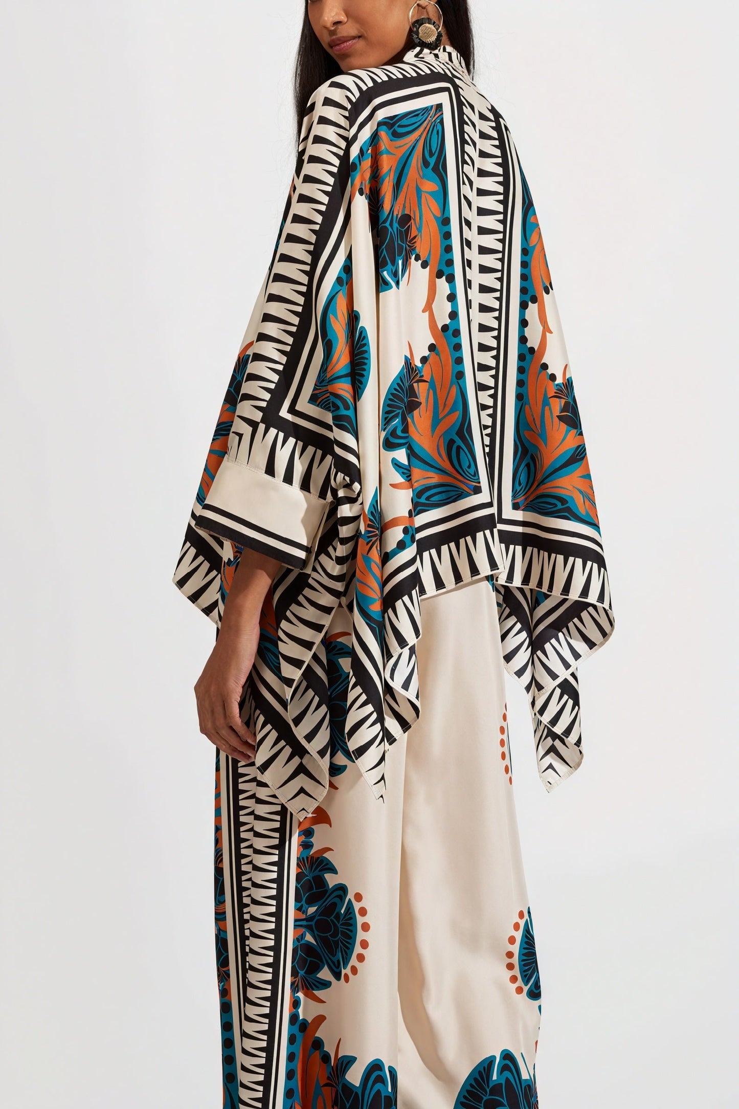 Women's Printed Kimono Blouse and Wide-Leg Pants Two-Piece Set