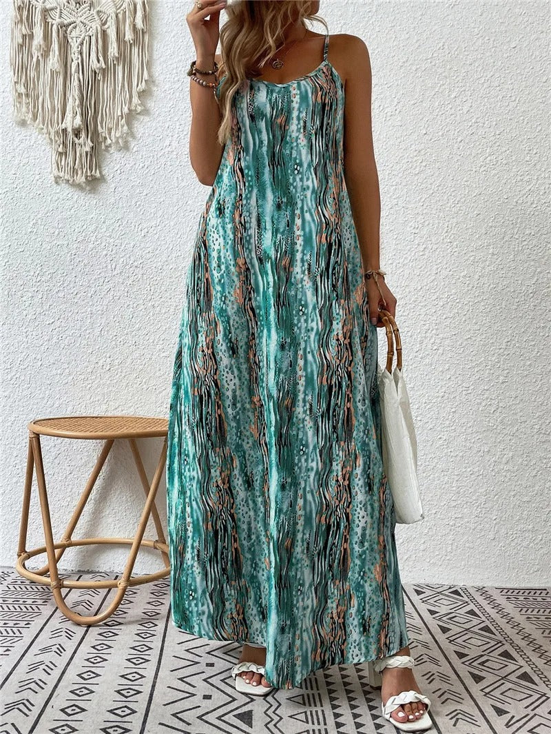 Women's Sleeveless Maxi Dress with Abstract Print