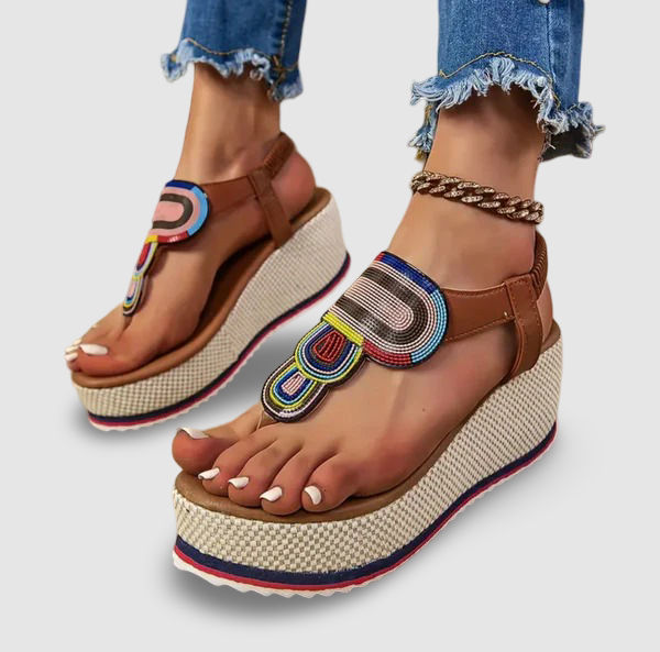 Women's Orthopedic Elastic Sandals with Colorful Beaded Design