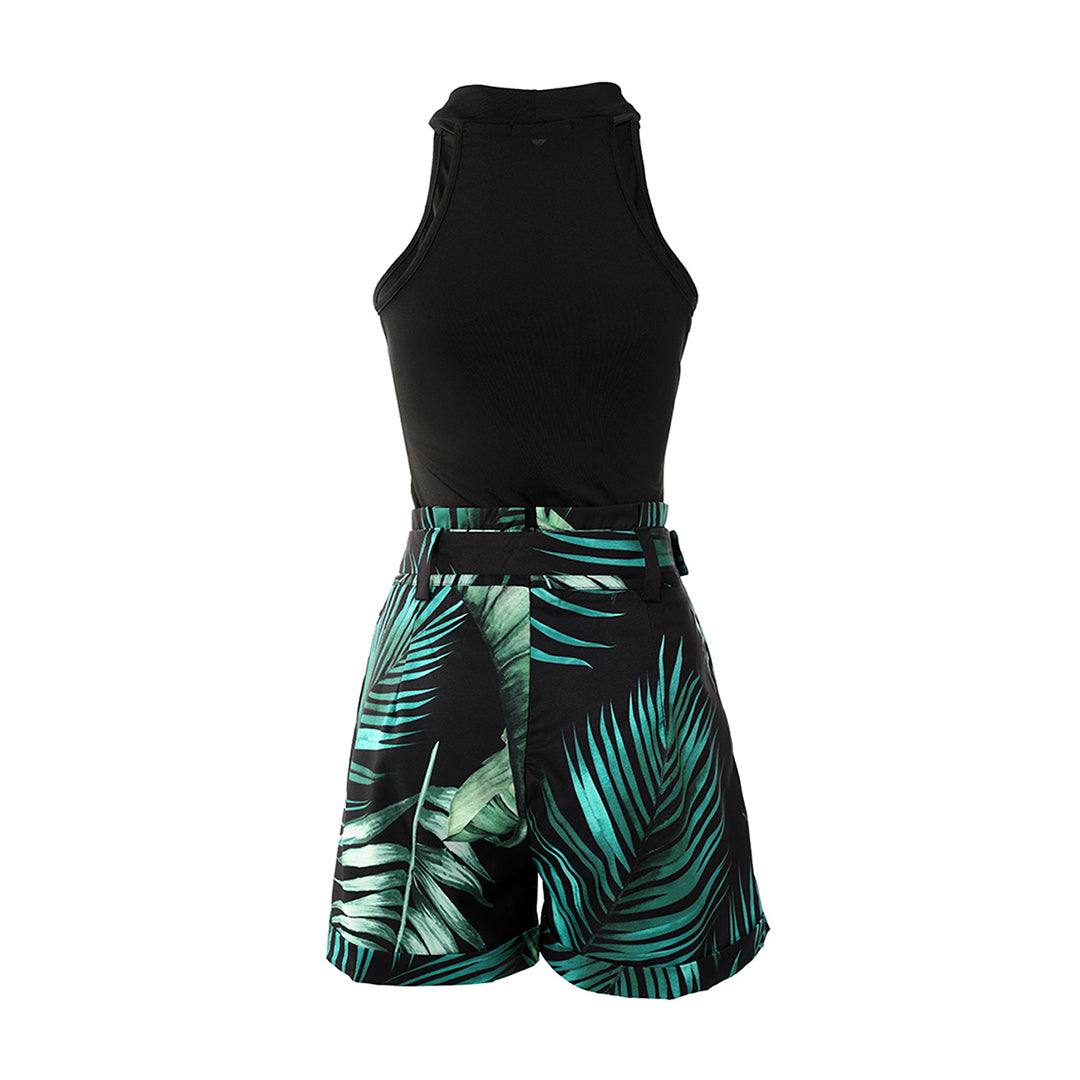 Women's Festival Two-Piece Set with High-Waist Leaf Print Shorts