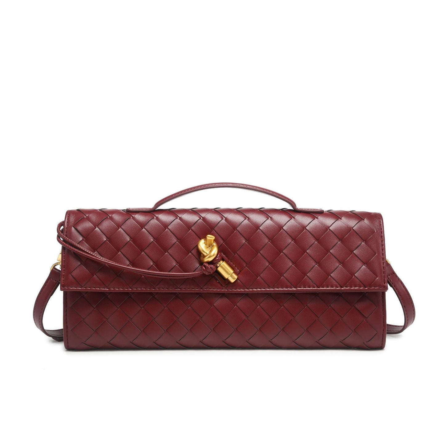 Women's Woven Shoulder Handbag with Top Handle and Flap Closure