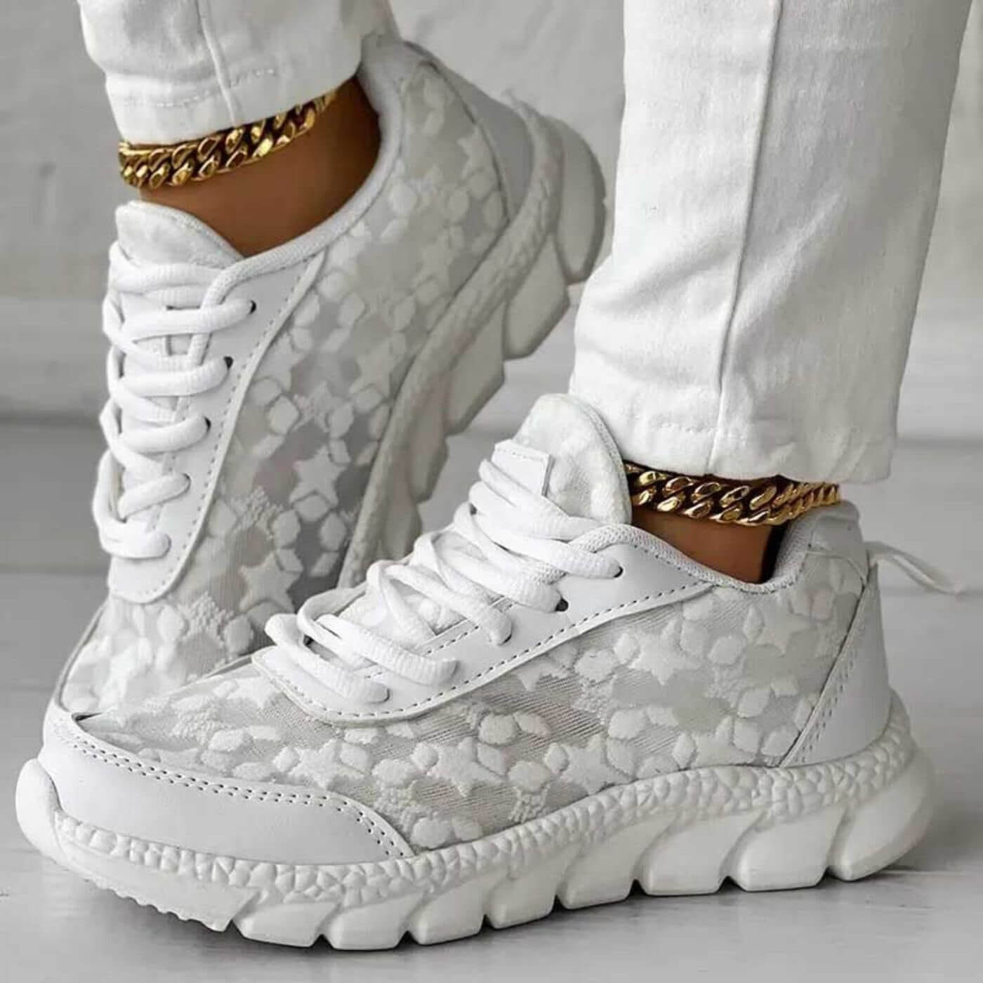 Women's Lace Mesh Sneakers with Cushioned Sole