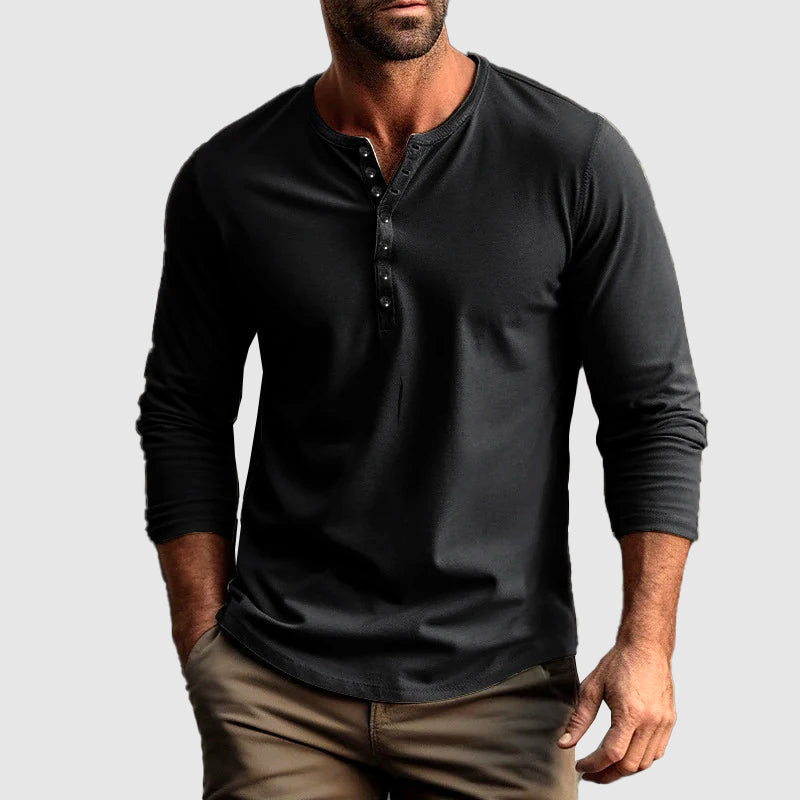 Men’s Long Sleeve Casual Shirt with Button Neck and Regular Fit