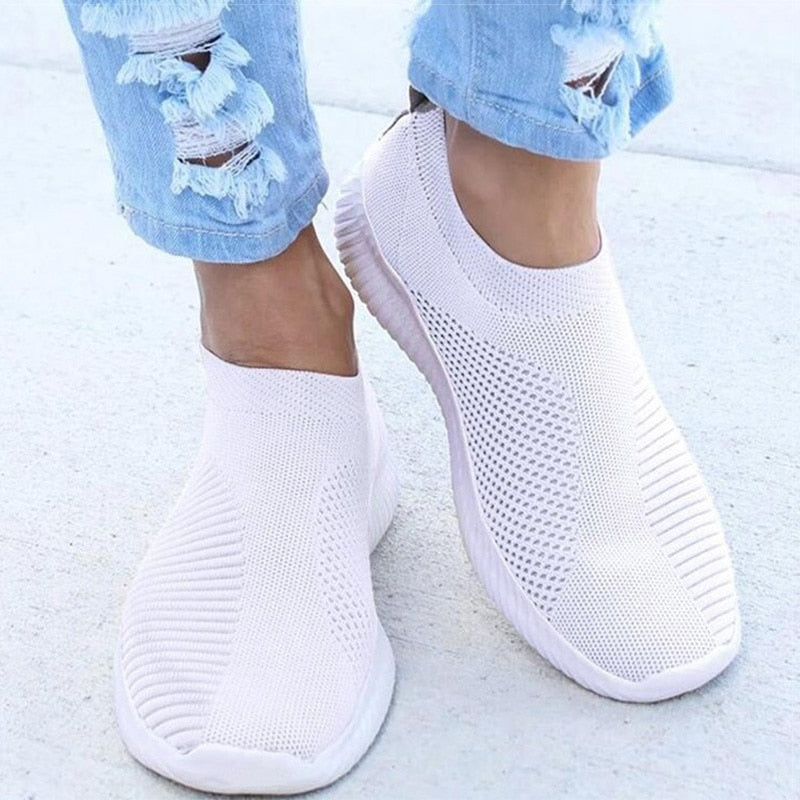 Women's Slip-On Knit Sneakers with Cushioned Sole and Round Toe