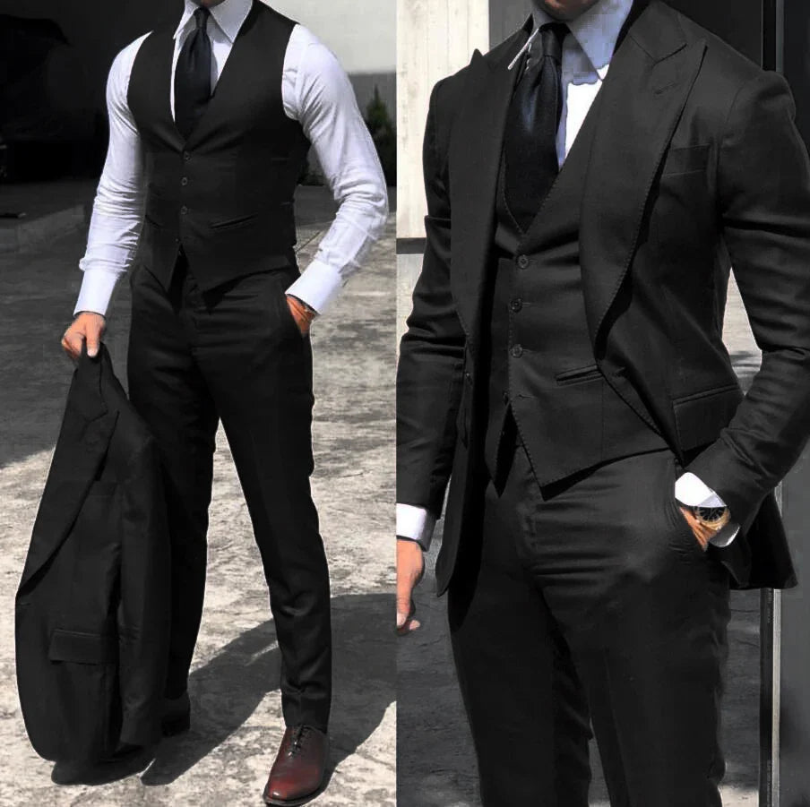 Men's Slim Fit Three Piece Suit with Blazer Vest and Trousers