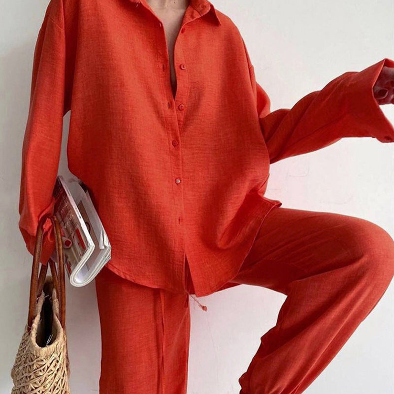 Women’s Button-Down Shirt and Wide-Leg Pants Set