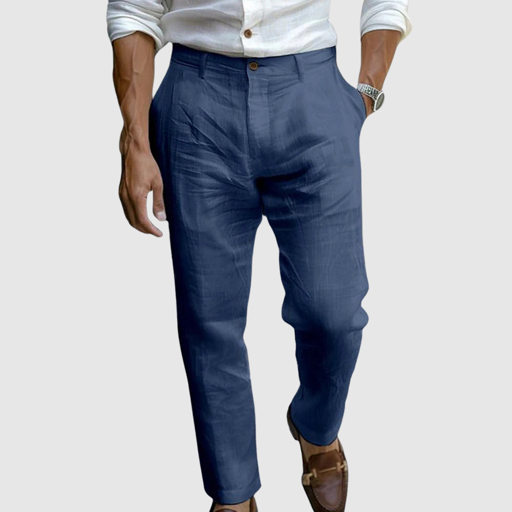 Men's Lightweight Tailored Pants with Elastic Waist and Button Closure