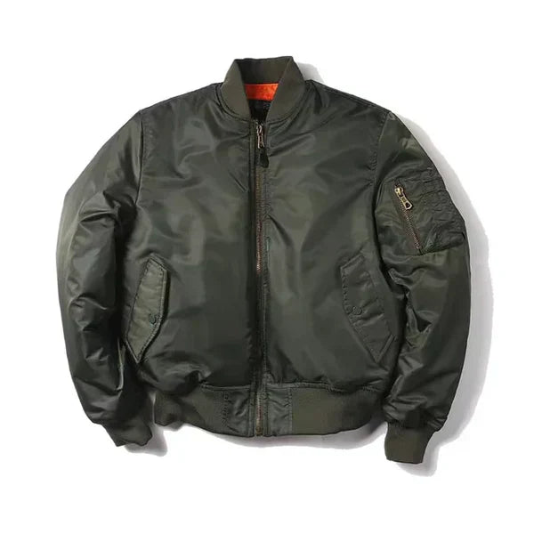 Women's Windproof Bomber Jacket with Zip Pocket and Ribbed Cuffs