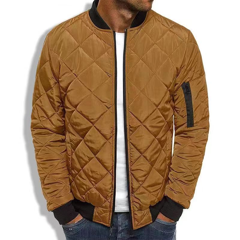 Men's Quilted Bomber Jacket with Lightweight Diamond Stitching