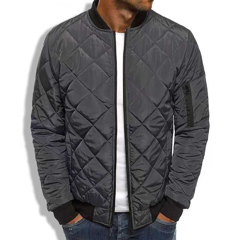 Men's Quilted Bomber Jacket with Lightweight Diamond Stitching