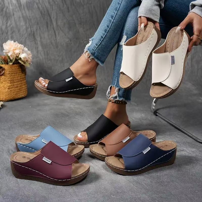 Women's Slip-On Wedge Sandals with Open Toe