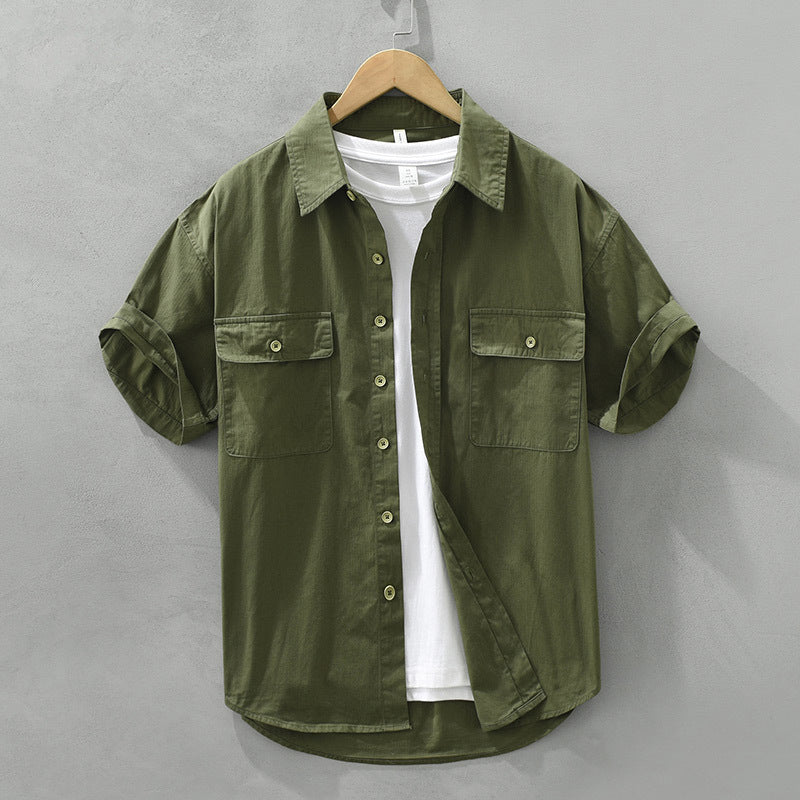 Men's Short-Sleeve Button Shirt with Workwear-Inspired Design