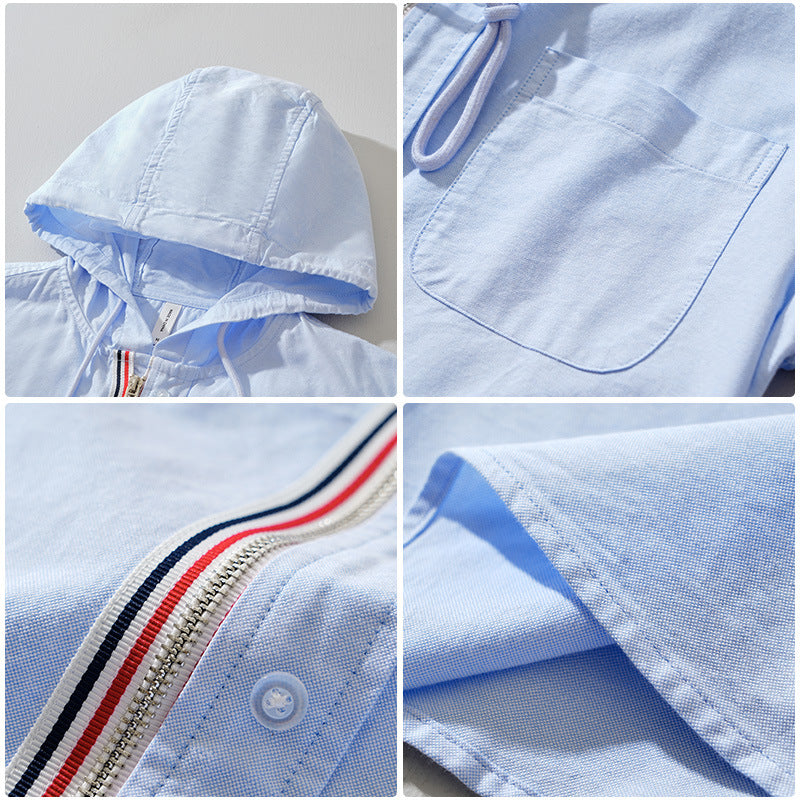 Men's Casual Button-Up Shirt with Hoodie and Long Sleeves