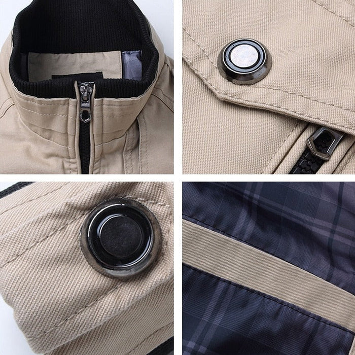 Men's Lightweight Bomber Jacket with Utility Pockets and Zipper