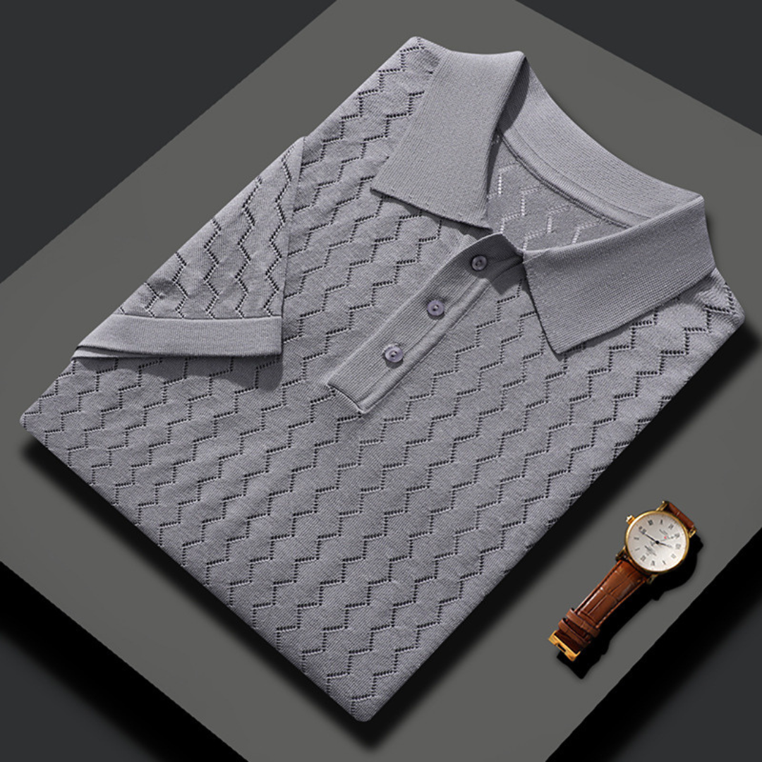 Men's Textured Knit Polo Shirt with Button Placket