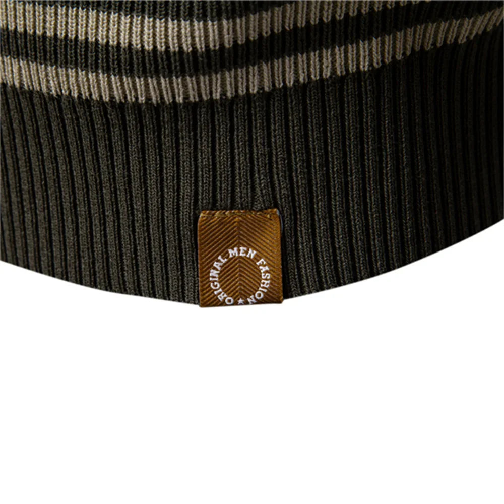 Men's Short Sleeve Striped Polo Shirt with Contrast Knit Design