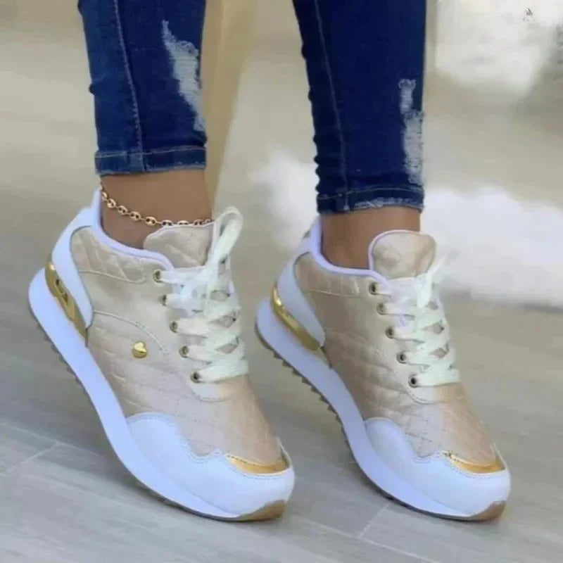Women's Stylish Orthopedic Sneakers with Gold Accent