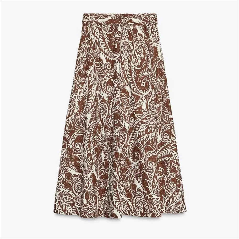 Women's Two-piece Printed Halter Crop Top and High-Waisted A-Line Skirt Set