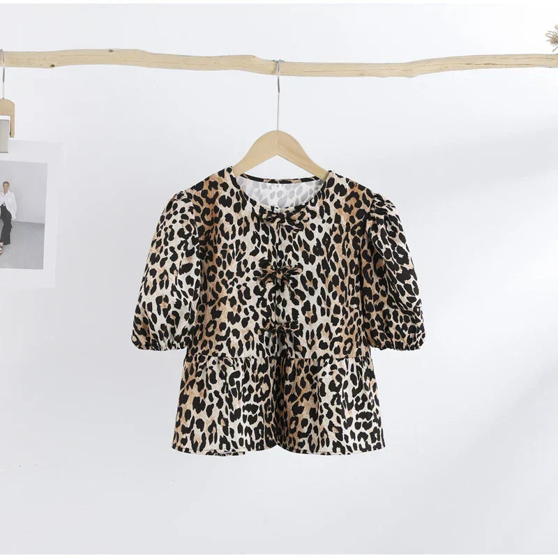Women's Puff Sleeve Leopard Print Blouse