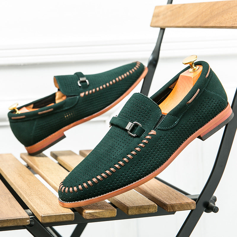 Men's Loafers with Pin Buckle Accent and Perforated Detailing