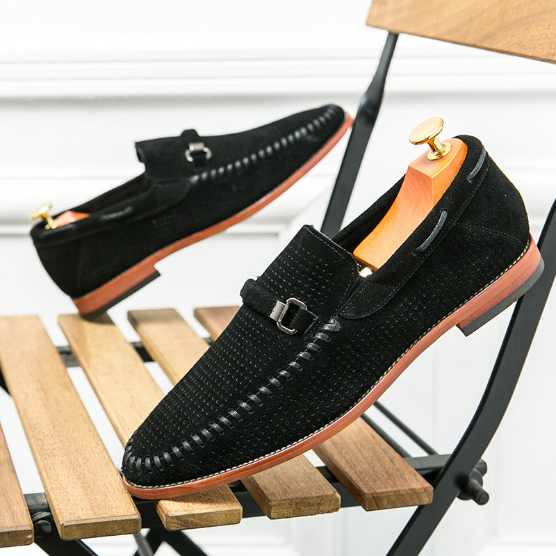 Men's Loafers with Pin Buckle Accent and Perforated Detailing