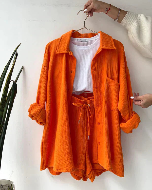 Women's Two-Piece Shorts Set with Button-Down Shirt