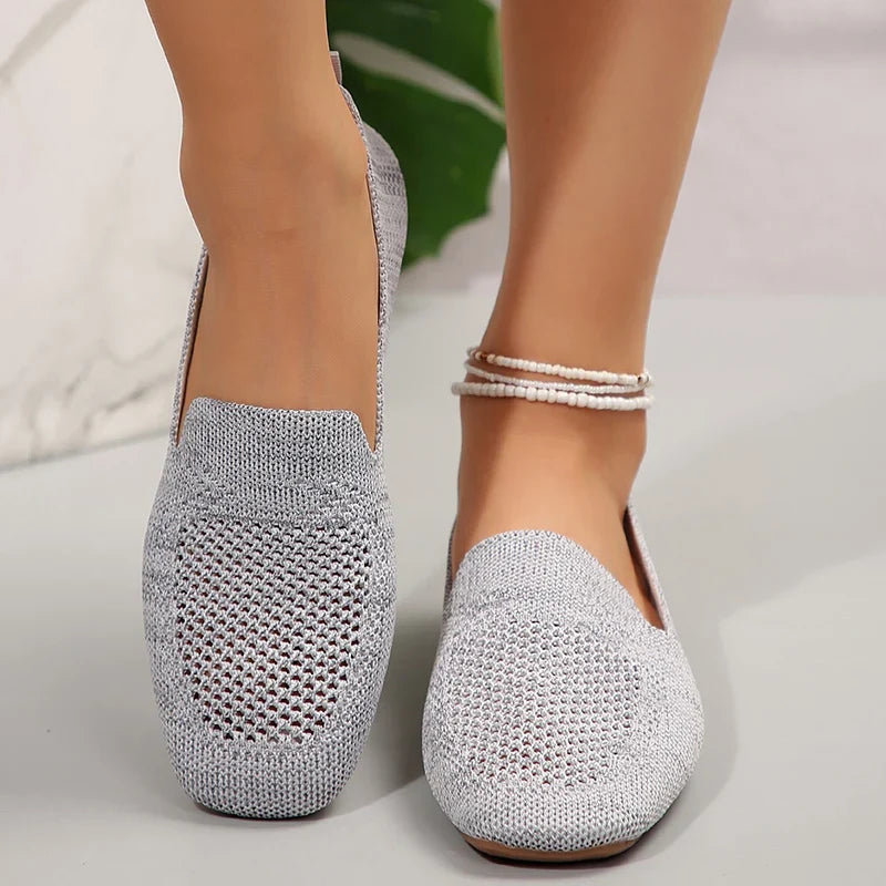 Women's Slip-On Knit Casual Loafers with Round Toe and Flat Sole