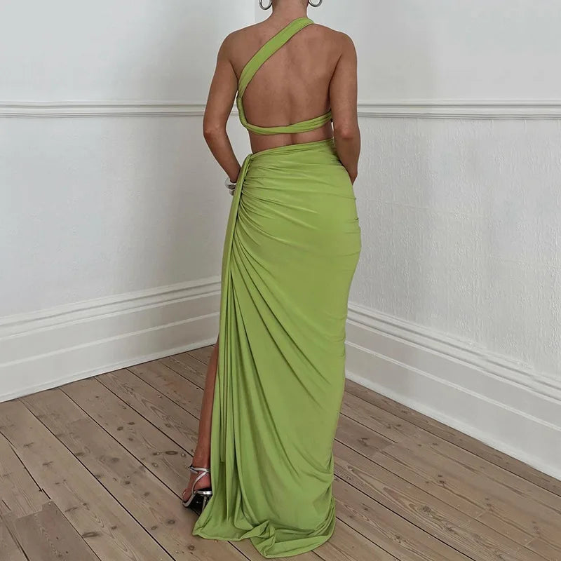 Women's Two-Piece Asymmetrical Top and High-Slit Maxi Skirt Set