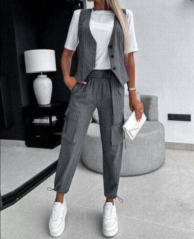Women's Two-Piece Striped Vest and Pants Set
