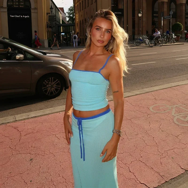 Women's Two-Piece Skirt Set with Crop Top and High Waist Skirt