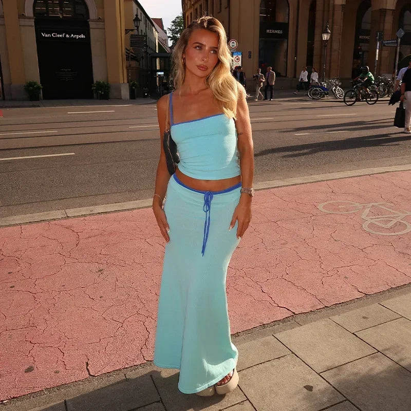 Women's Two-Piece Skirt Set with Crop Top and High Waist Skirt