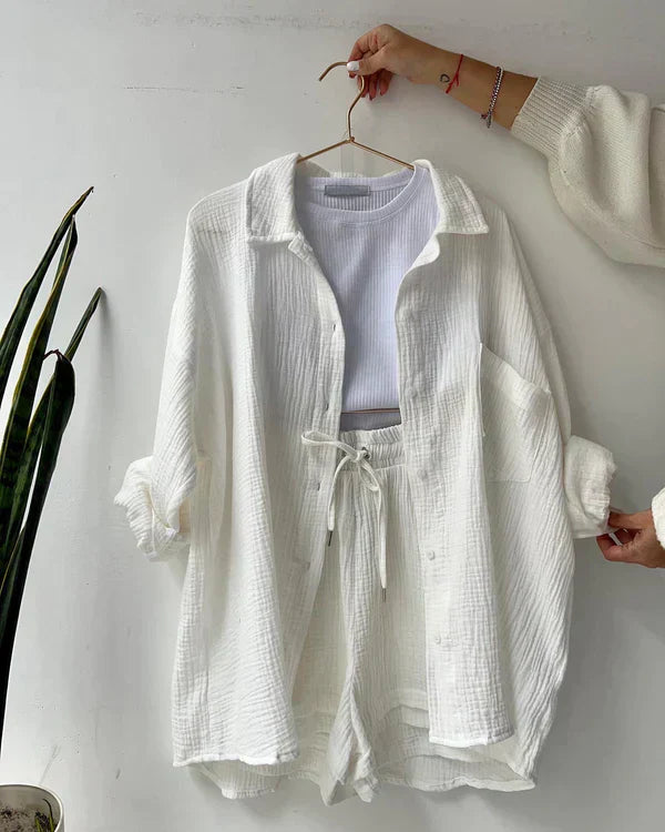 Women's Two-Piece Shorts Set with Button-Down Shirt