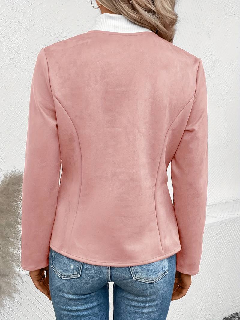 Women's Zip-Up Crew Neck Jacket with Long Sleeves and Pockets
