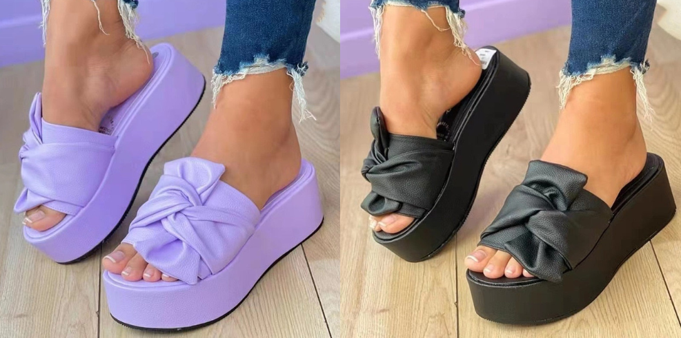 Women's Platform Slide Sandals with Bow Detail