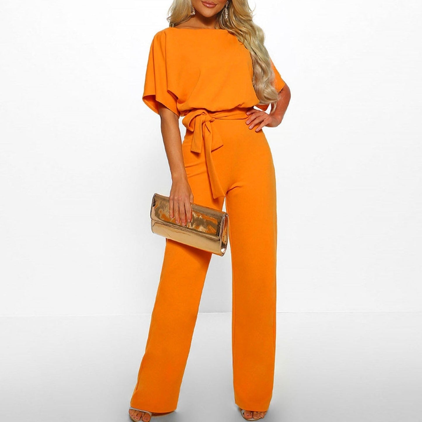 Women's Elegant Belted Jumpsuit with Wide-Leg Pants