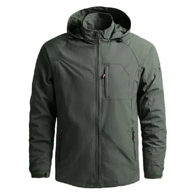 Men's Zip Front Jacket with Stand Collar and Functional Pockets
