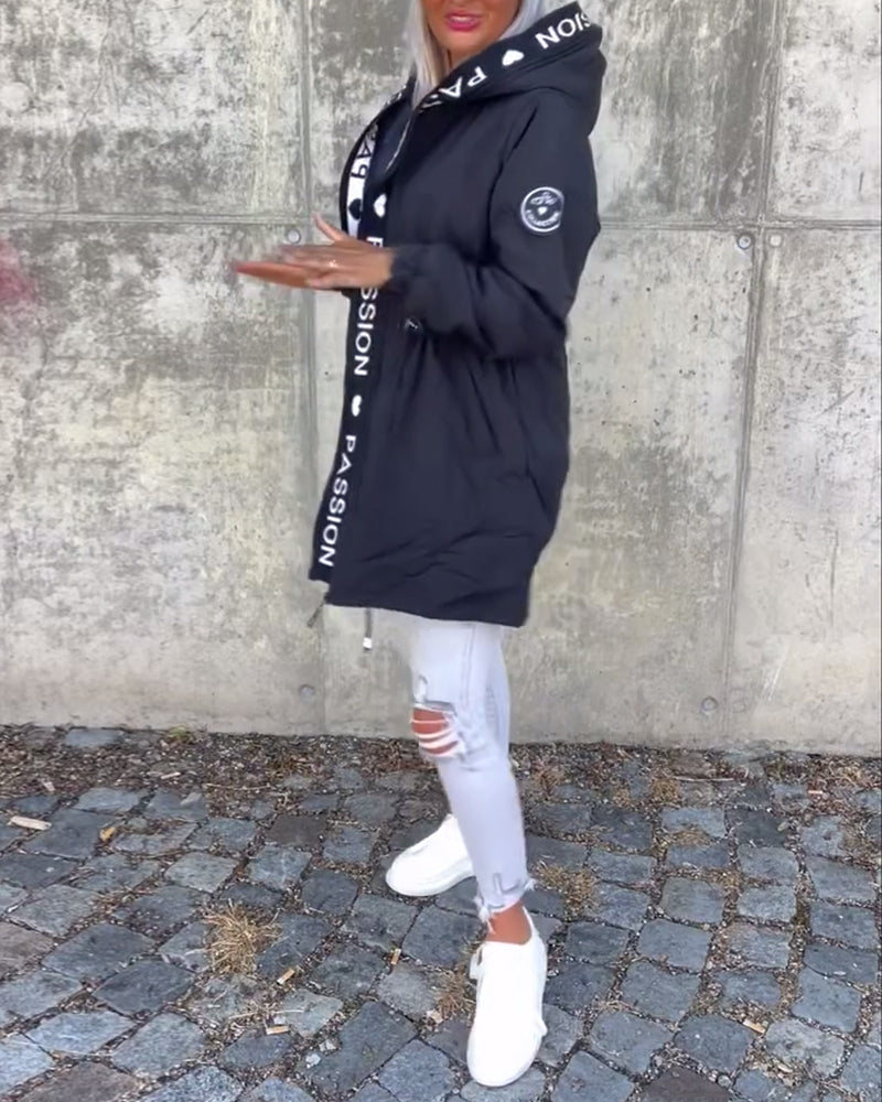 Women's Casual Zip-Up Jacket with Drawstring Waist