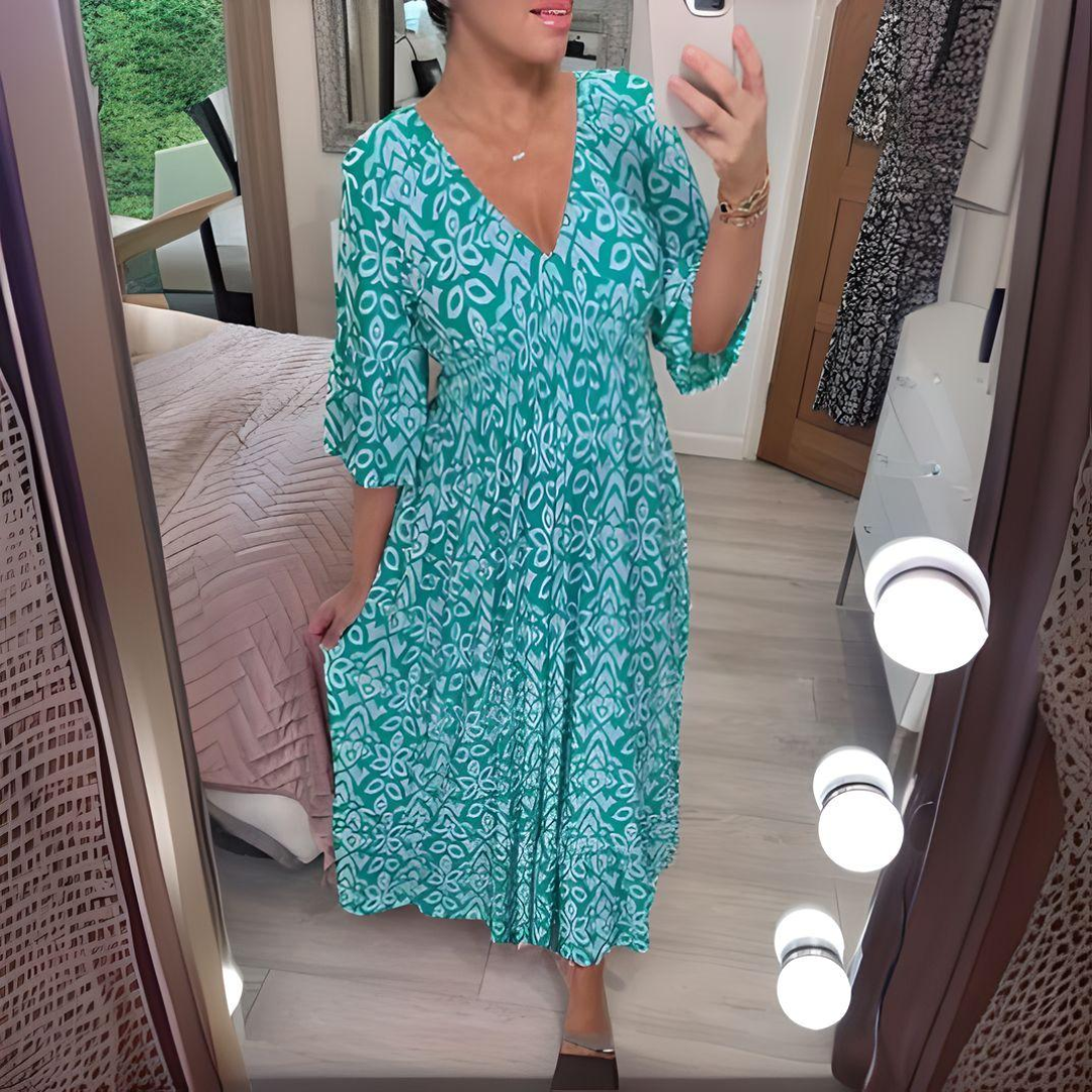 Women's V-Neck Maxi Dress with Boho Print