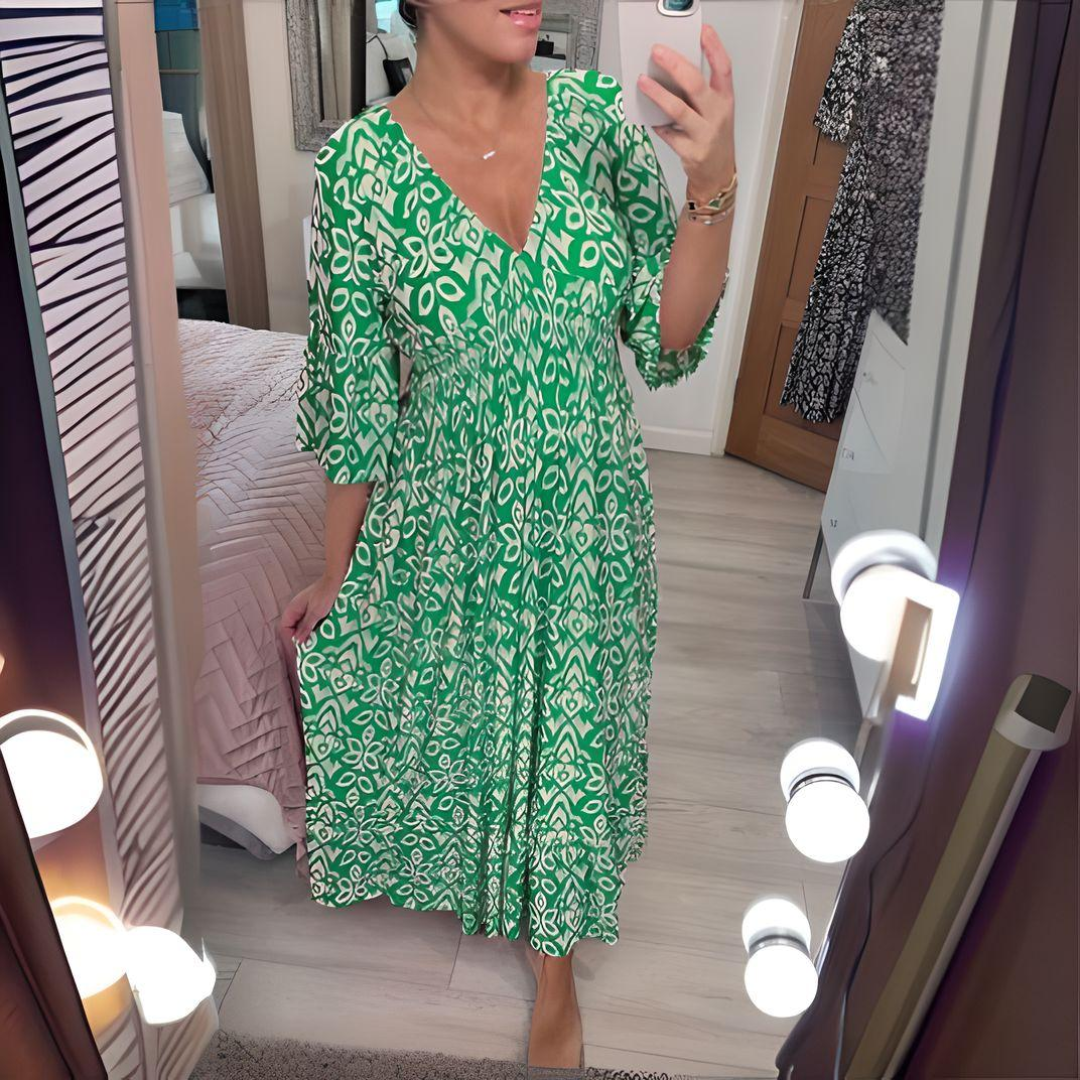 Women's V-Neck Maxi Dress with Boho Print