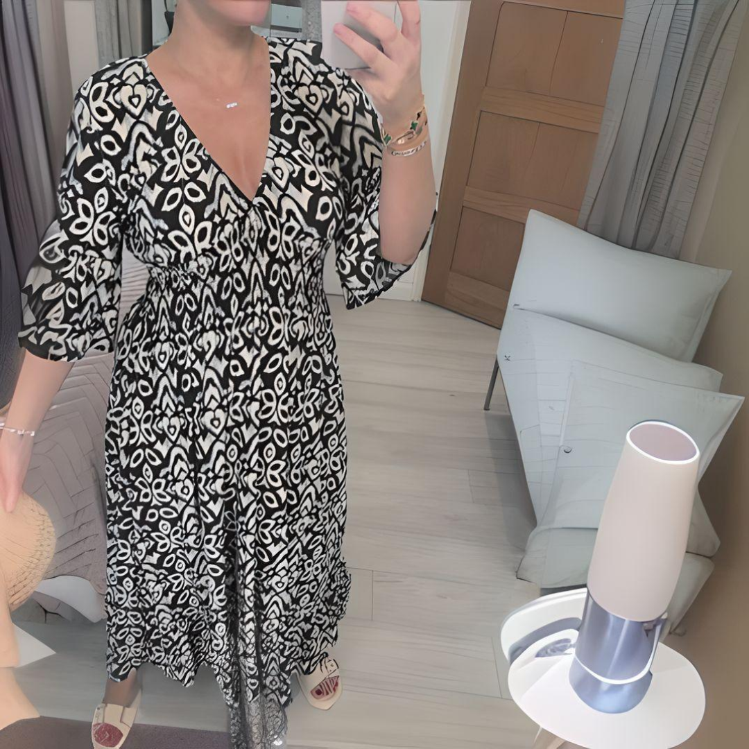 Women's V-Neck Maxi Dress with Boho Print