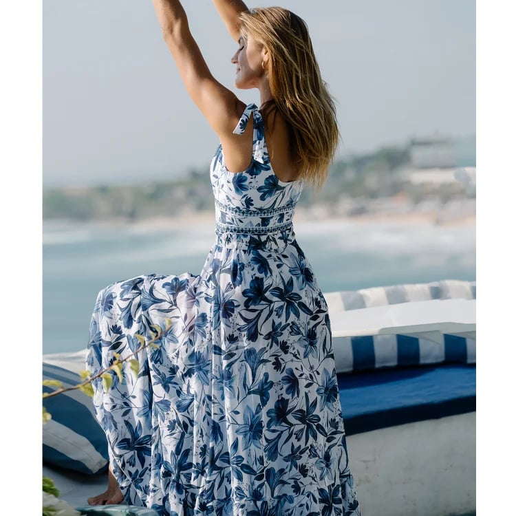 Women's Deep V-Neck One-Piece Swimsuit with Floral Print