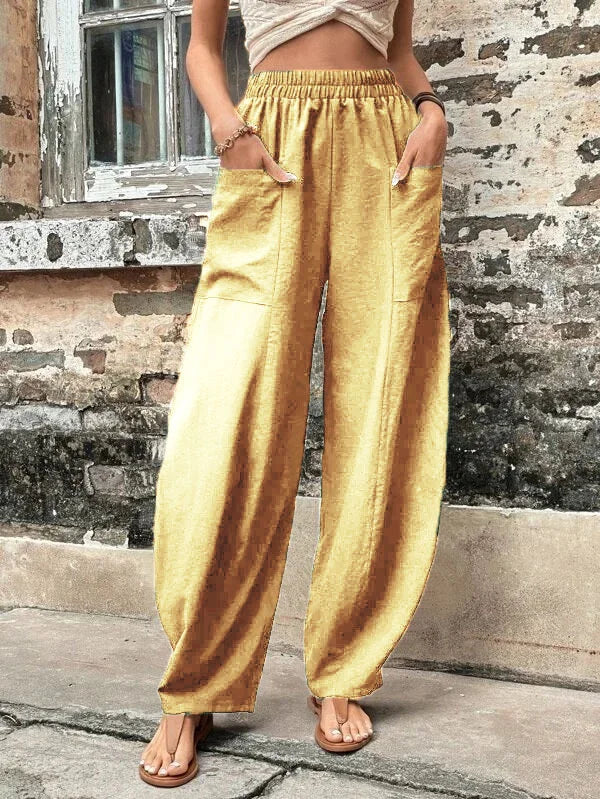 Women's Relaxed Wide-Leg Trousers with Elastic Waist and Side Pockets