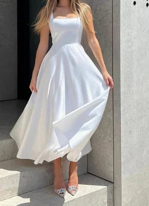 Women's Elegant Sleeveless Satin Midi Dress